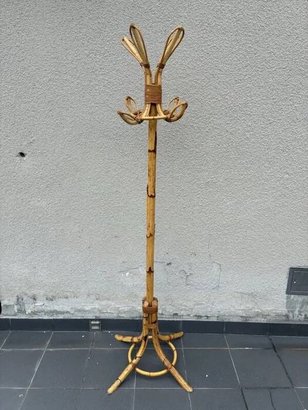 Porte-manteau en bambou et rotin italien, années 1970