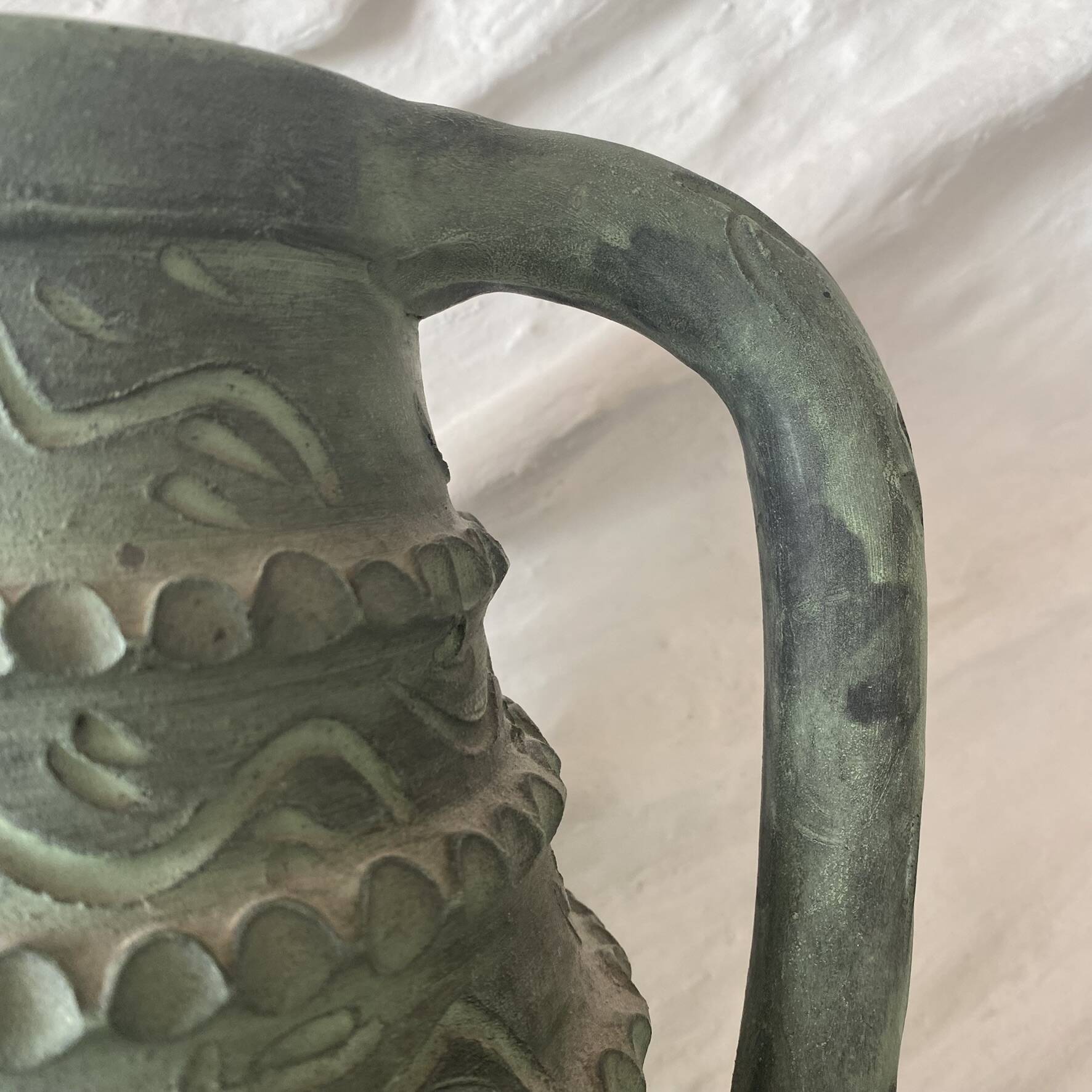 Spanish vase from the 60s-70s, olive green-grey ceramic, 31 cm.