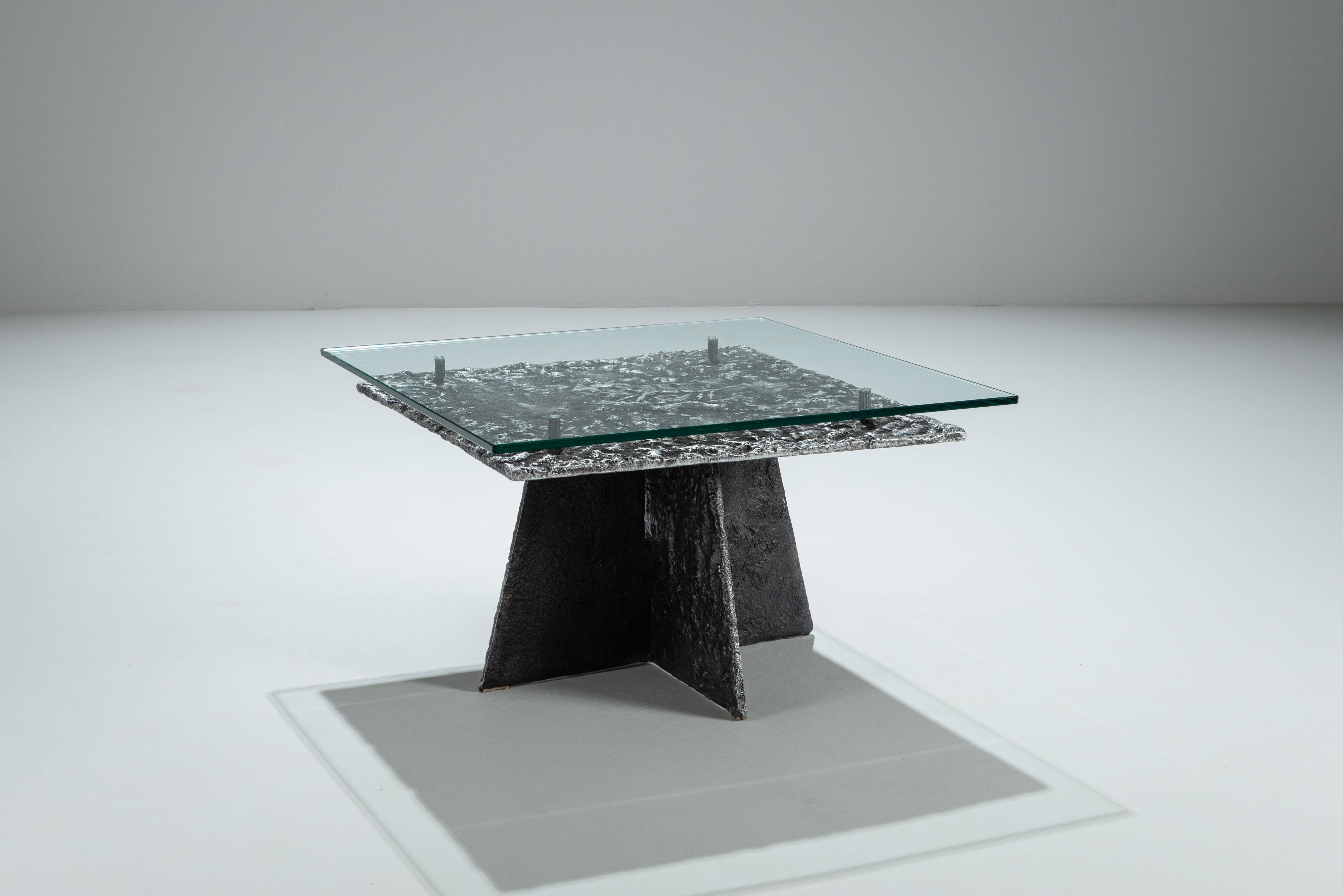 Heavy cast aluminium brutalist coffee table