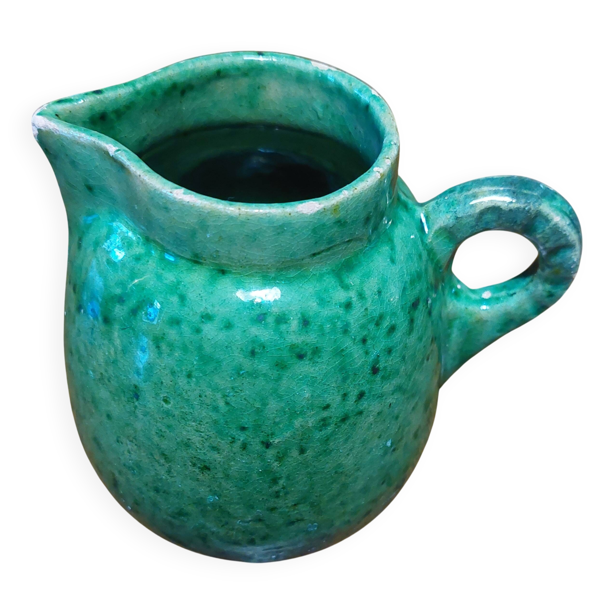 Glazed terracotta cream pot in Provence green