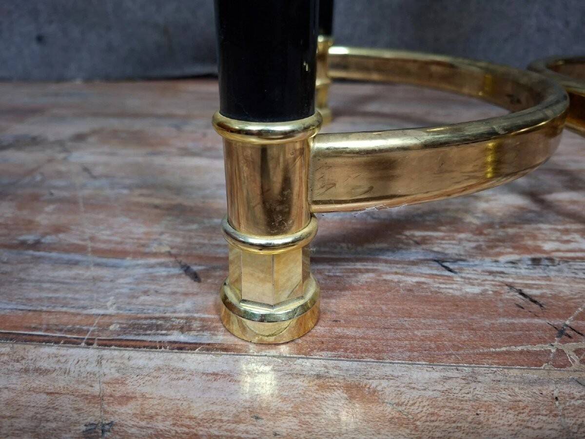 Round side table in brass and smoked glass – 1970s