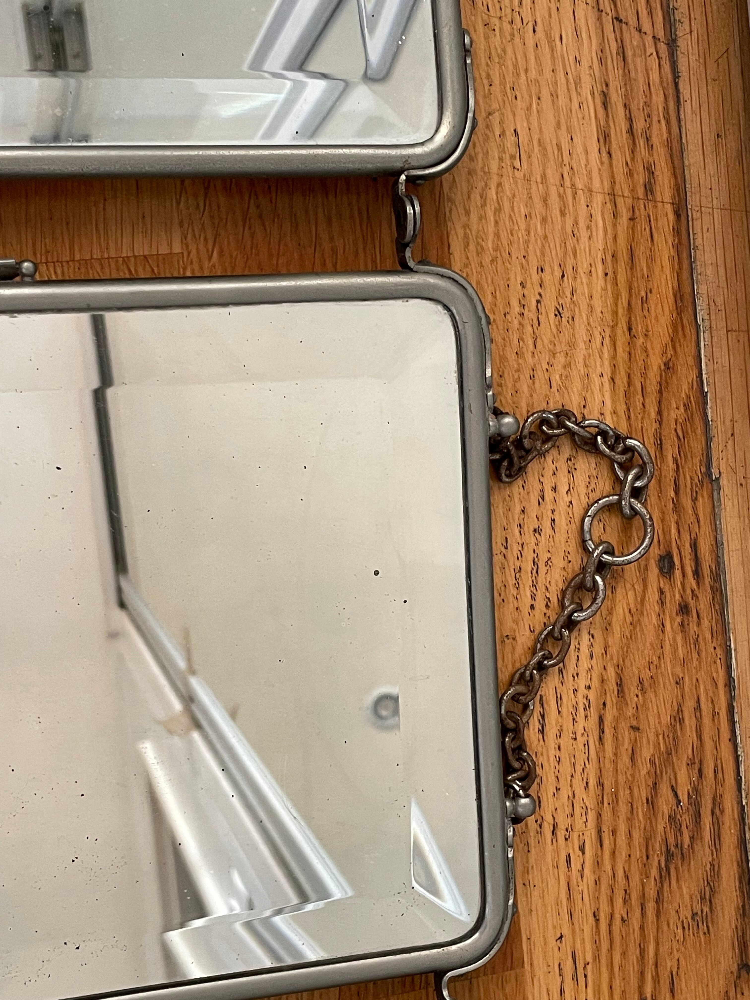 Mirror triptych barber beveled glass on stand