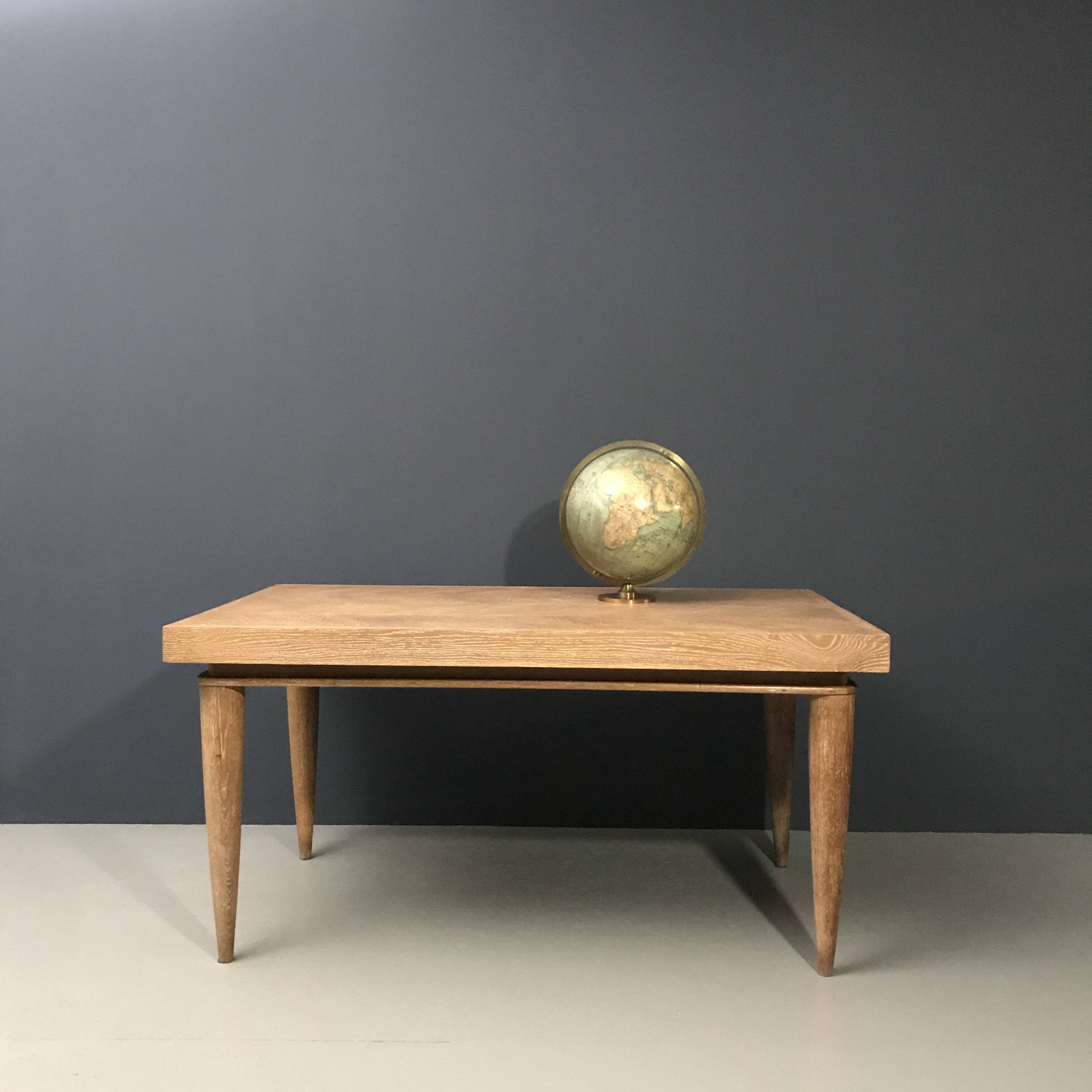 French Art Deco Expandable Oak Table, 1980s