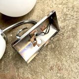 2 wall lamps in chromed metal and white opaline