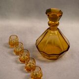 Art Deco Moser liqueur set in frosted orange glass