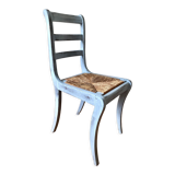 Wooden chair and seat in vintage blue straw