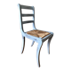 Wooden chair and seat in vintage blue straw