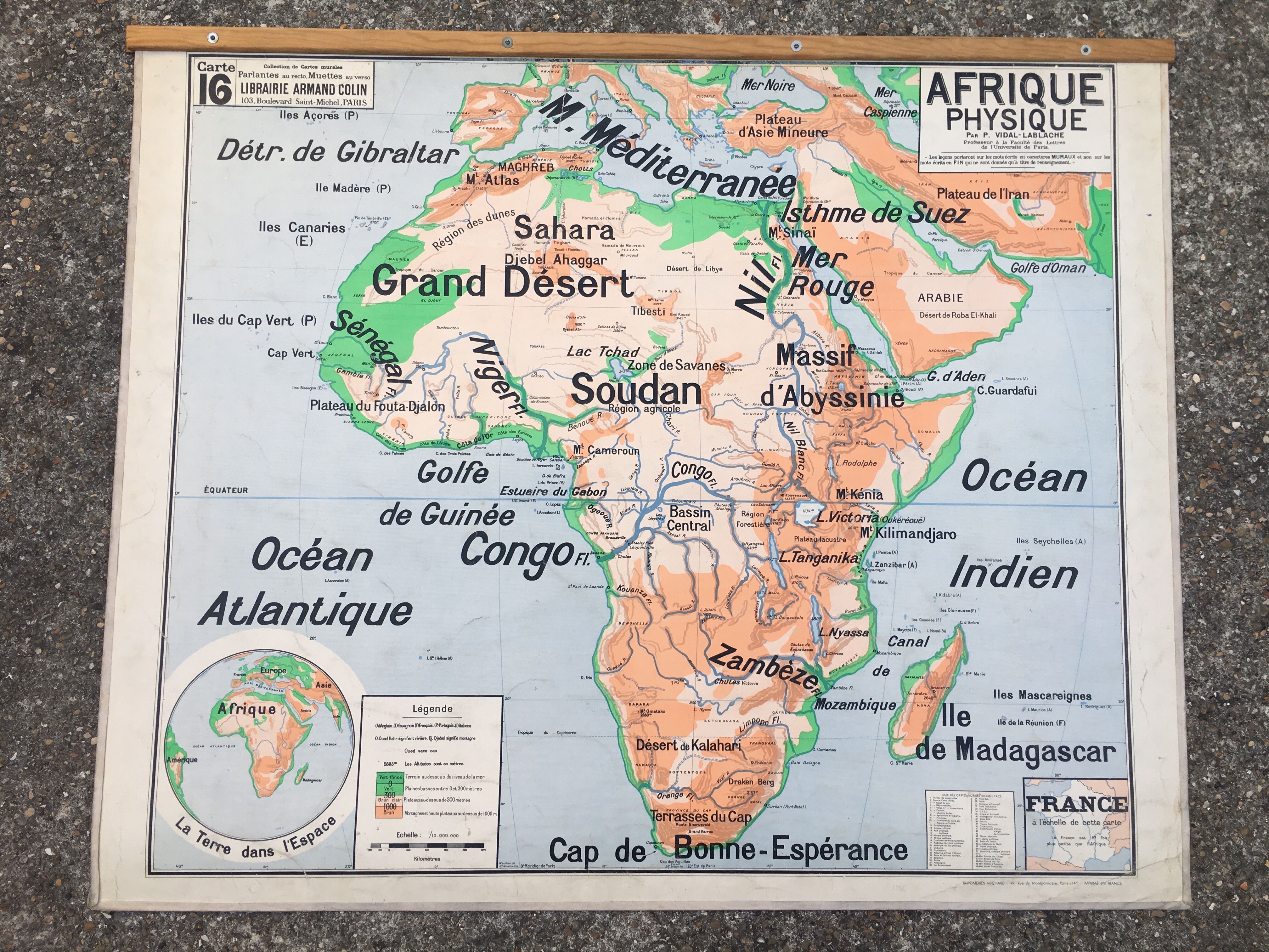 School map africa physical vidal lablache 16 vintage