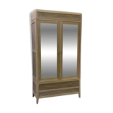 Armoire à glaces 2 portes 1 tiroir style art déco Chêne bois brut