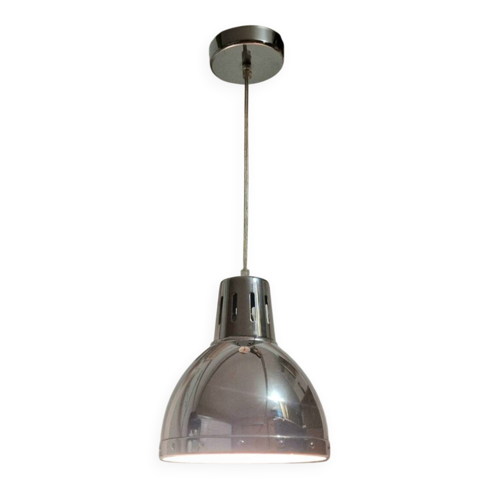 Vintage industrial pendant light - Polished chrome metal