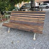 Cast iron and oak slatted garden bench