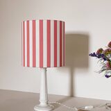 White earthenware lamp with striped lampshade