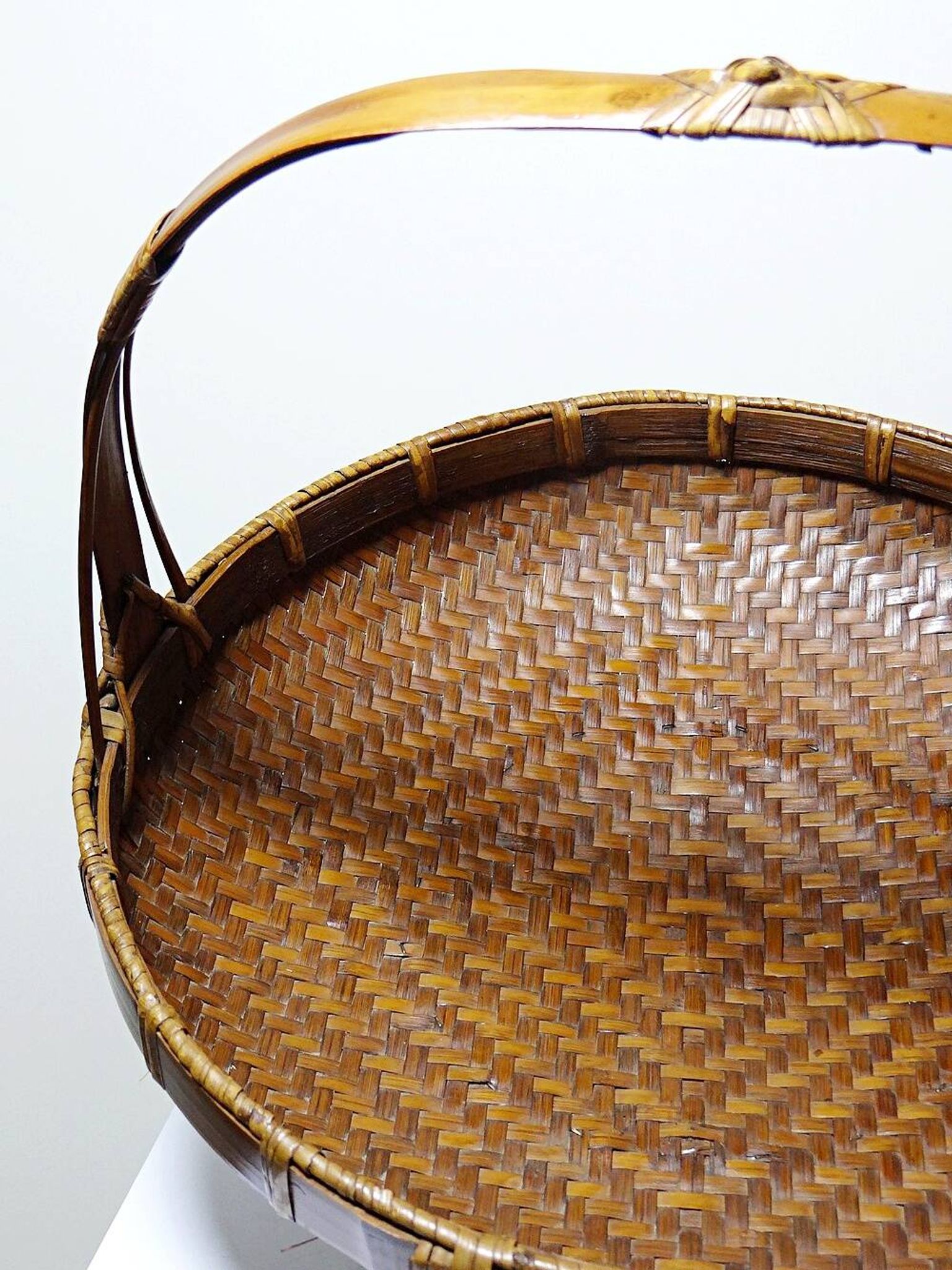 Large Vintage Asian Bamboo Offering Basket 1920–1950