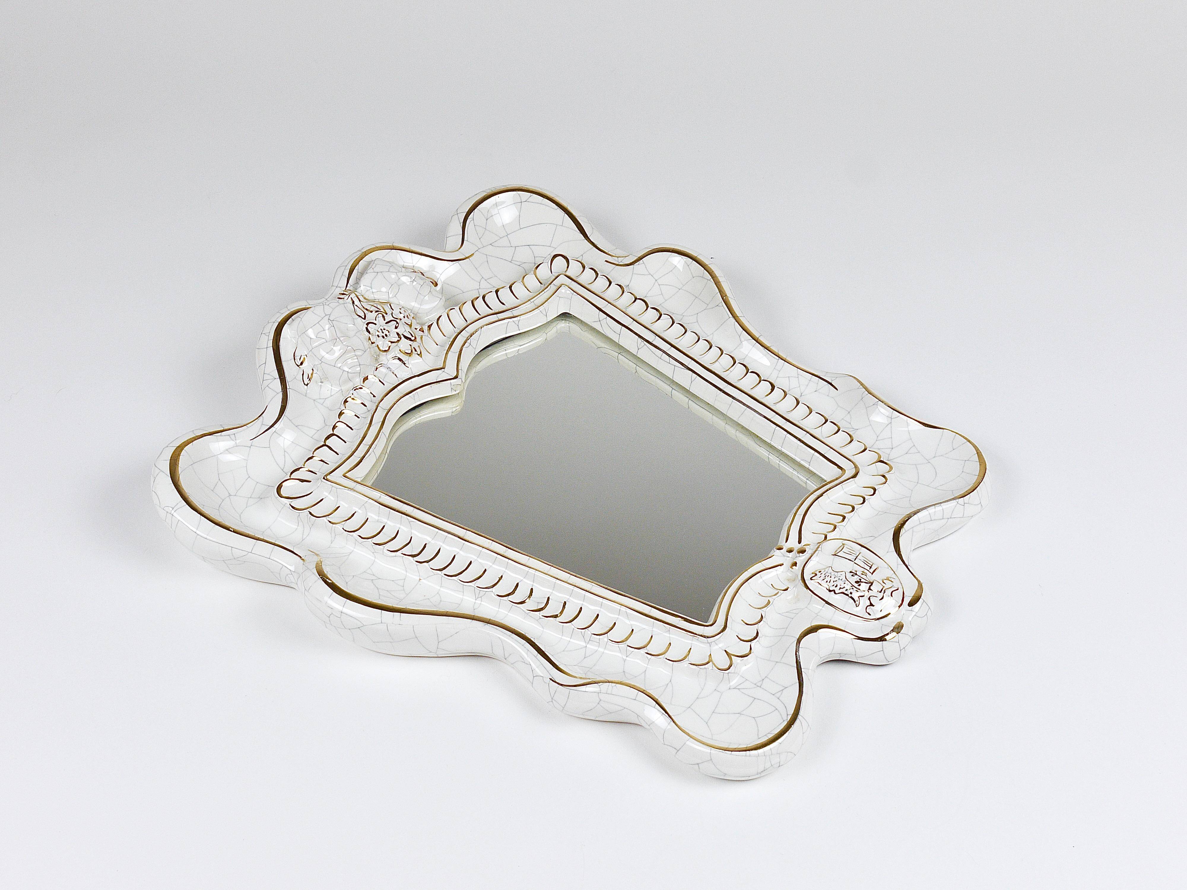 Art Deco Wall Mirror Theatre in Terracotta by Gmundner Keramik, Austria, 1930s