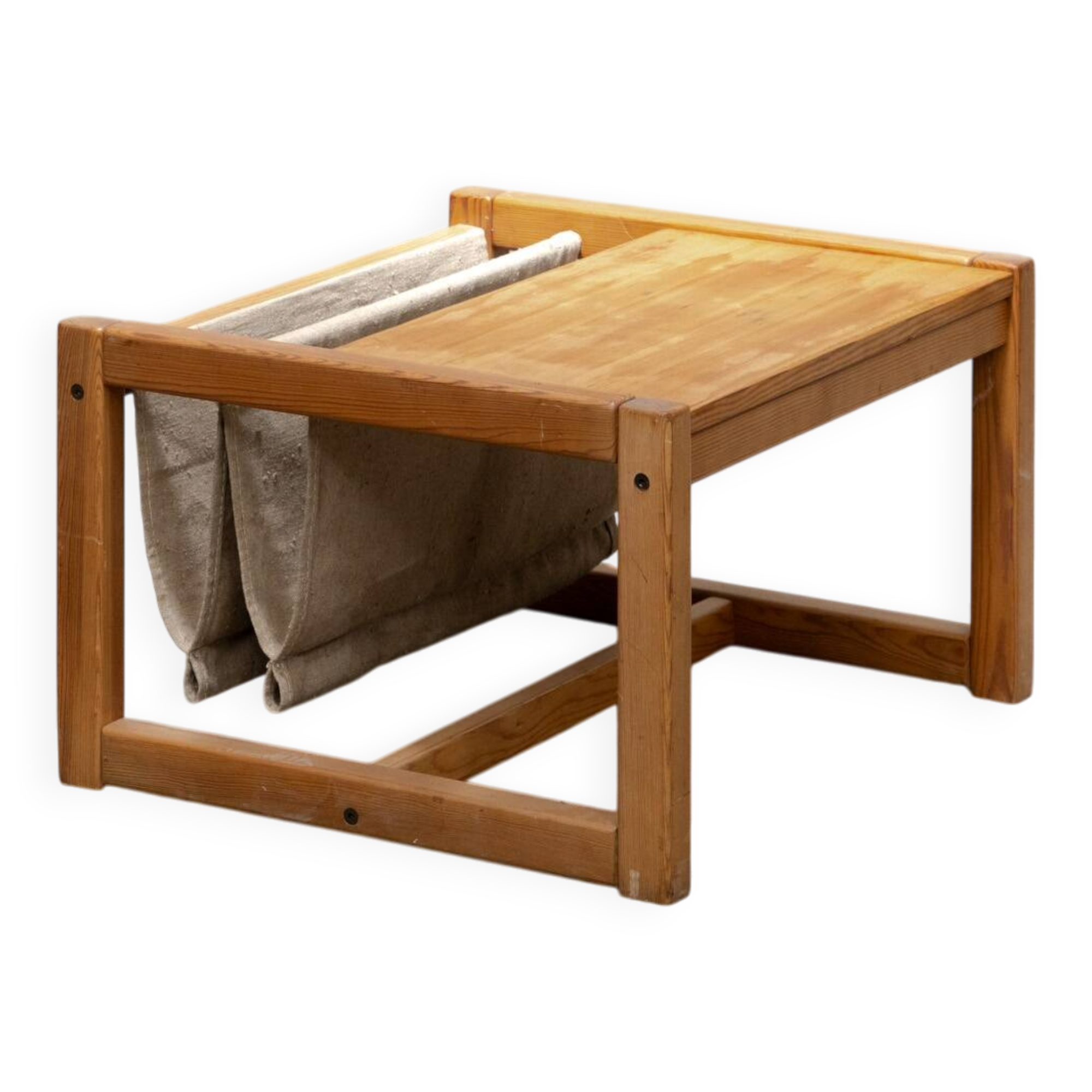 Habitat pine coffee table with integrated jute fabric book storage.