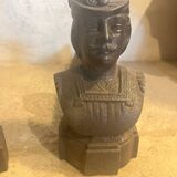 Pair of cast iron andirons with face