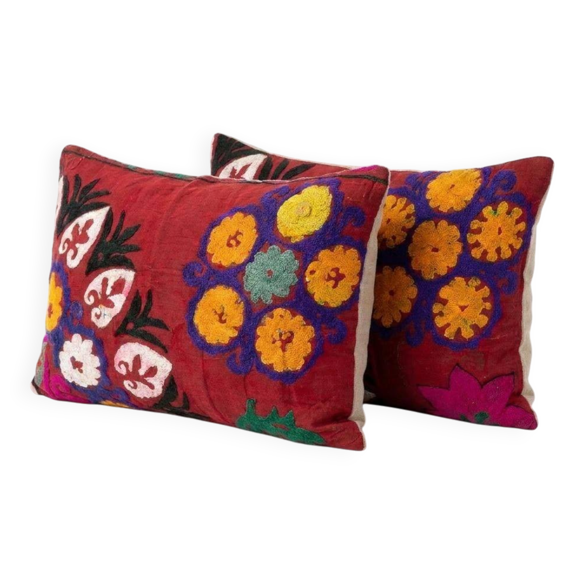 Set of 2 vintage embroidered cushion covers 43x71 cm