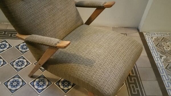 Fauteuil Zig Zag scandinave années 50/60 taupe