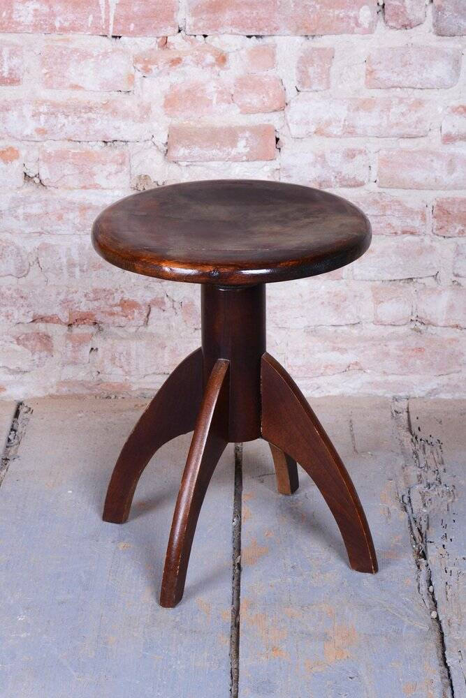 Mid-Century Czech Beech Piano Stool, 1940s