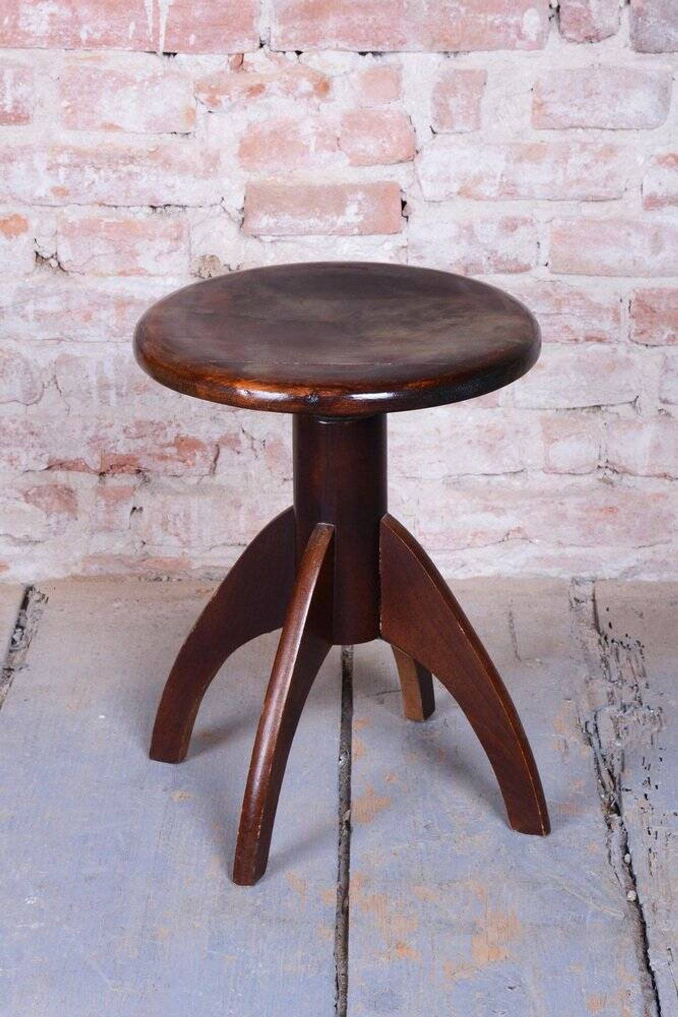 Mid-Century Czech Beech Piano Stool, 1940s