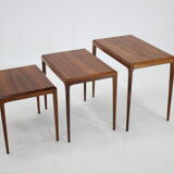 1960s Johannes Andersen rosewood nesting tables for cfc Christensen of Silkeborg, Denmark