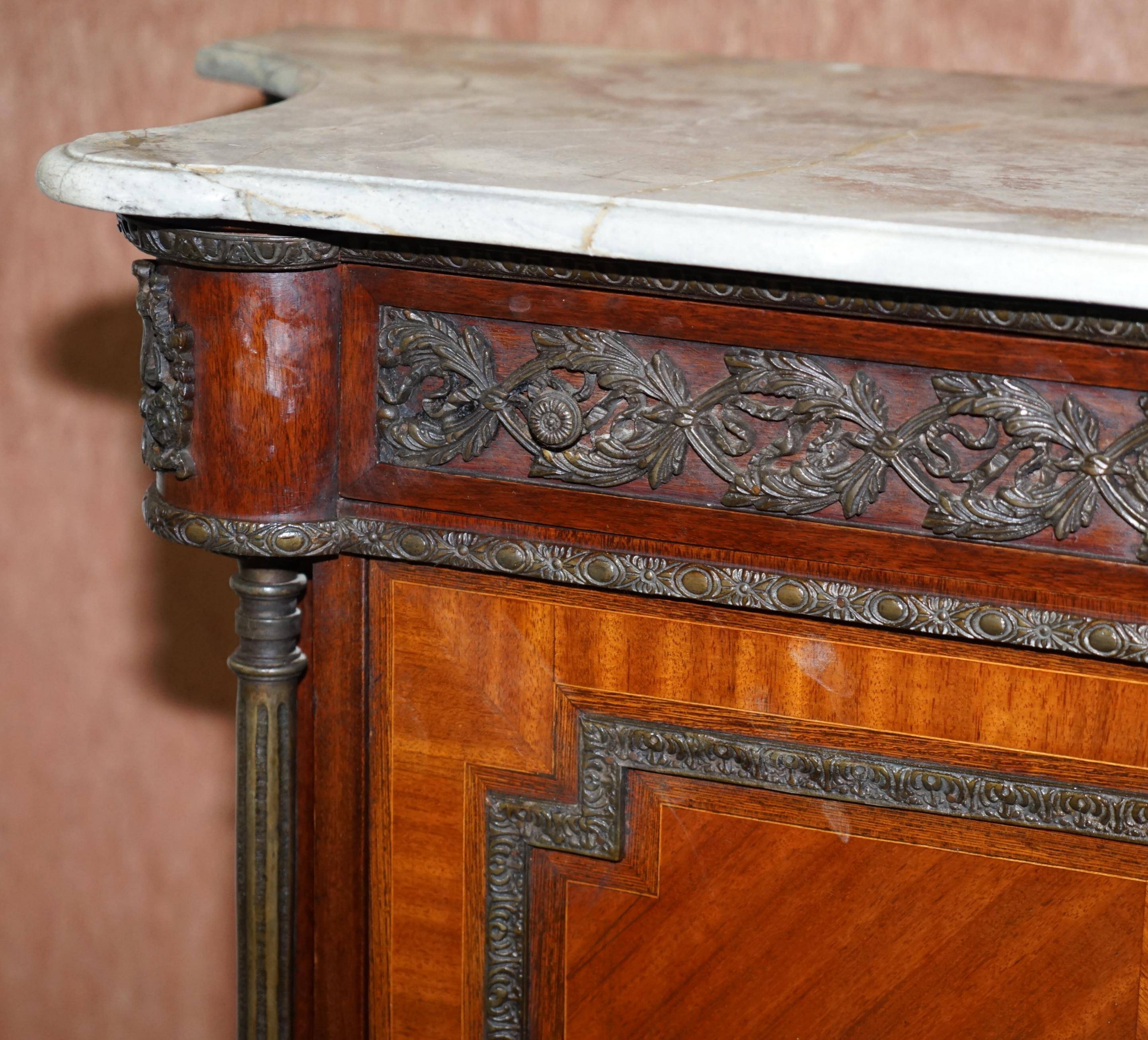 Louis Buffet in Walnut 19th Century with Drawers, Marble and Bronze Ornaments