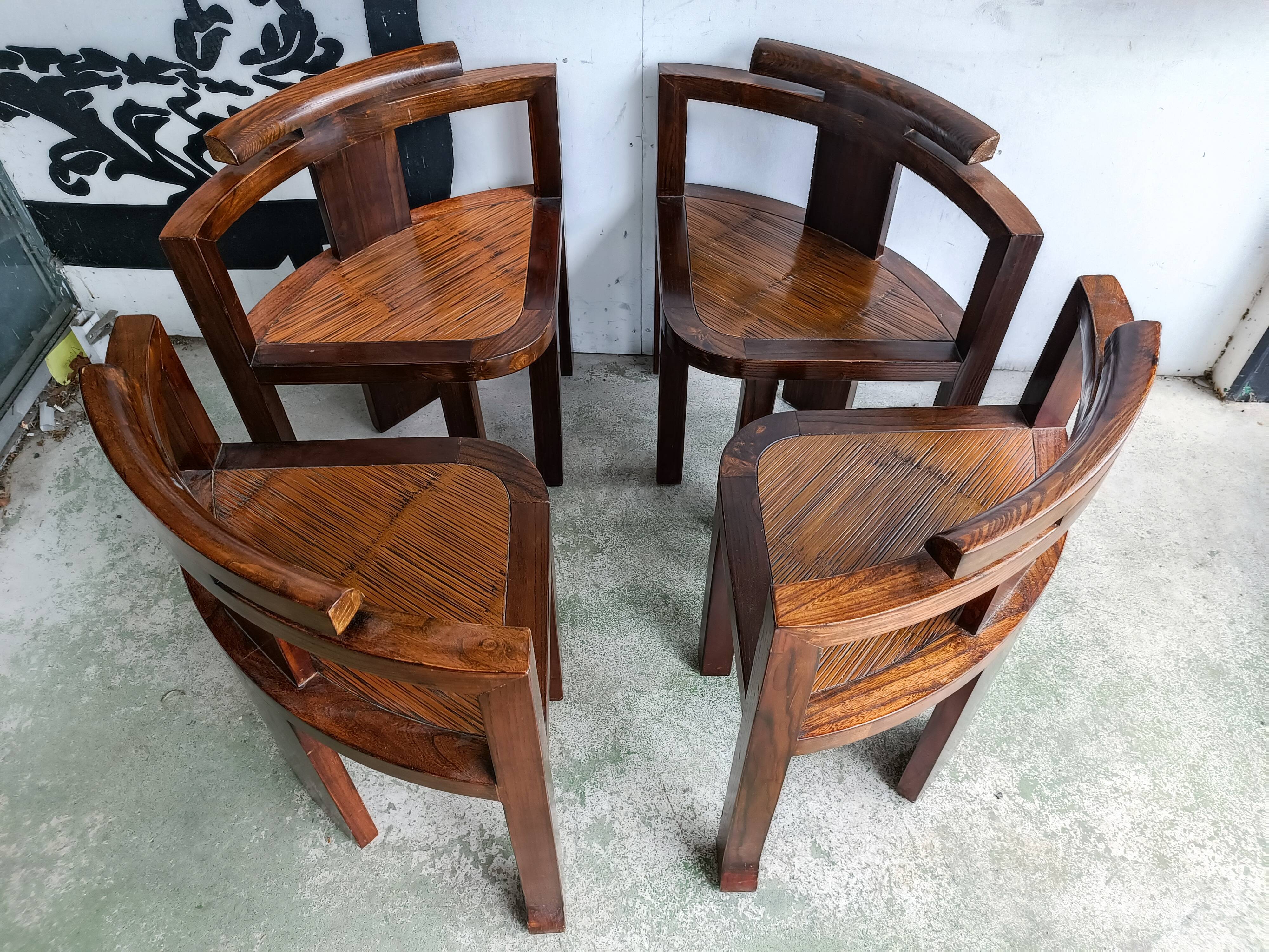 Round table + 4 chairs solid wood elm and bamboo set mag room furniture