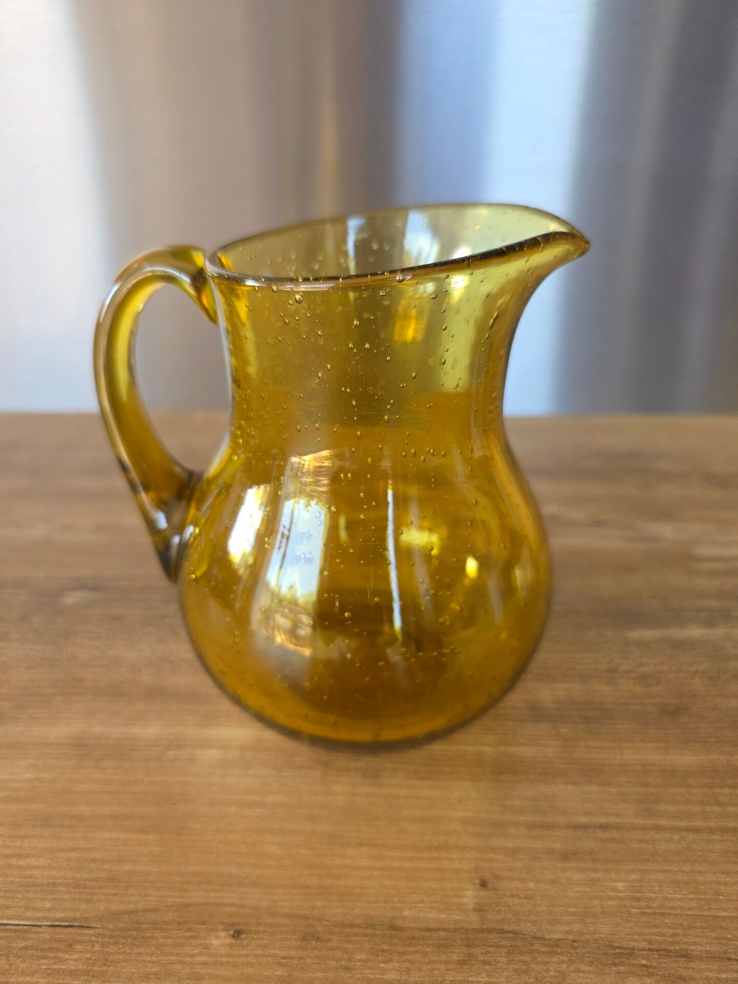 Jug / Glass Bullied Pitcher Biot Yellow Amber Honey Signed