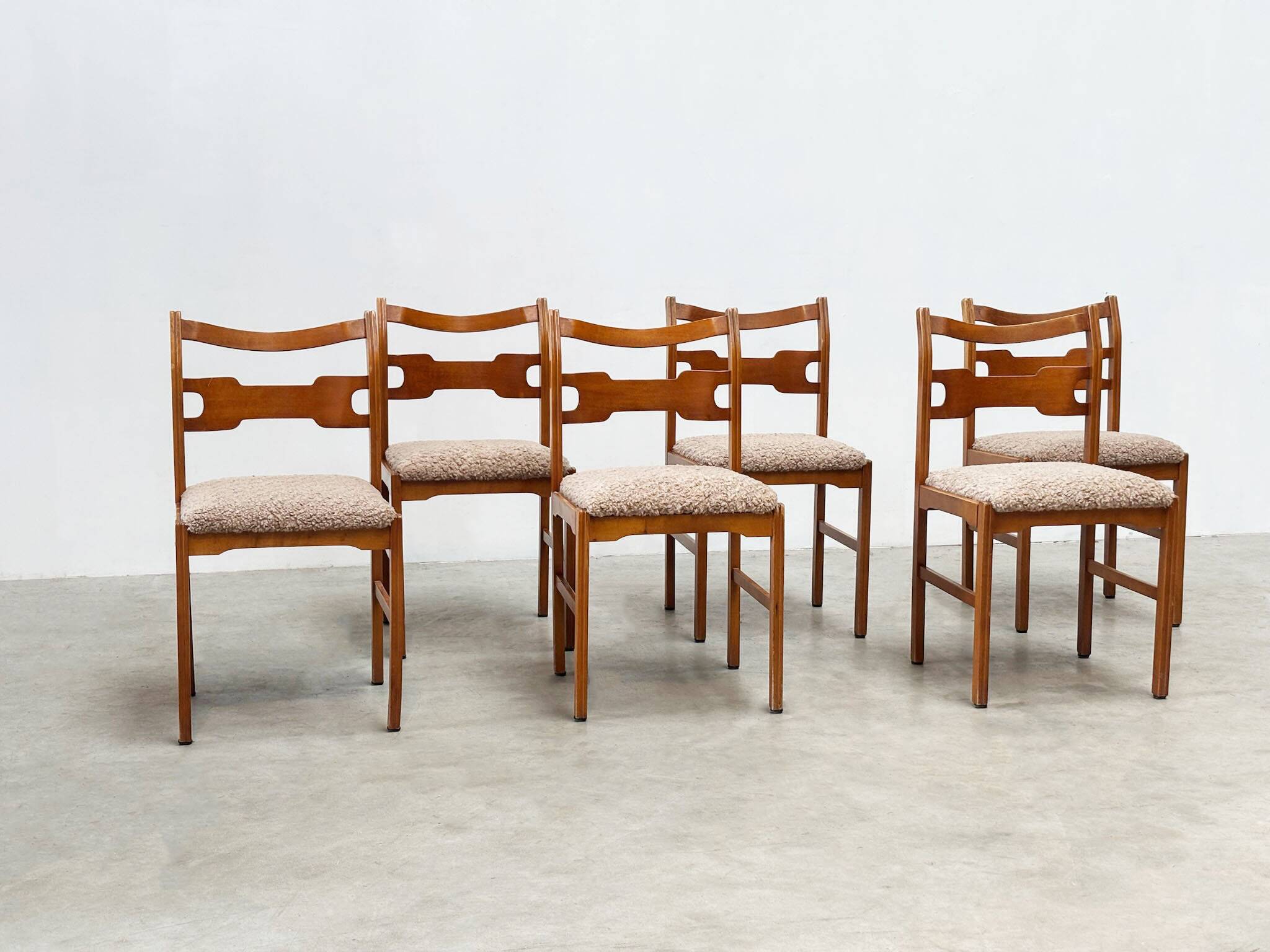 Set of six sculptural beech wood Italian dining chairs