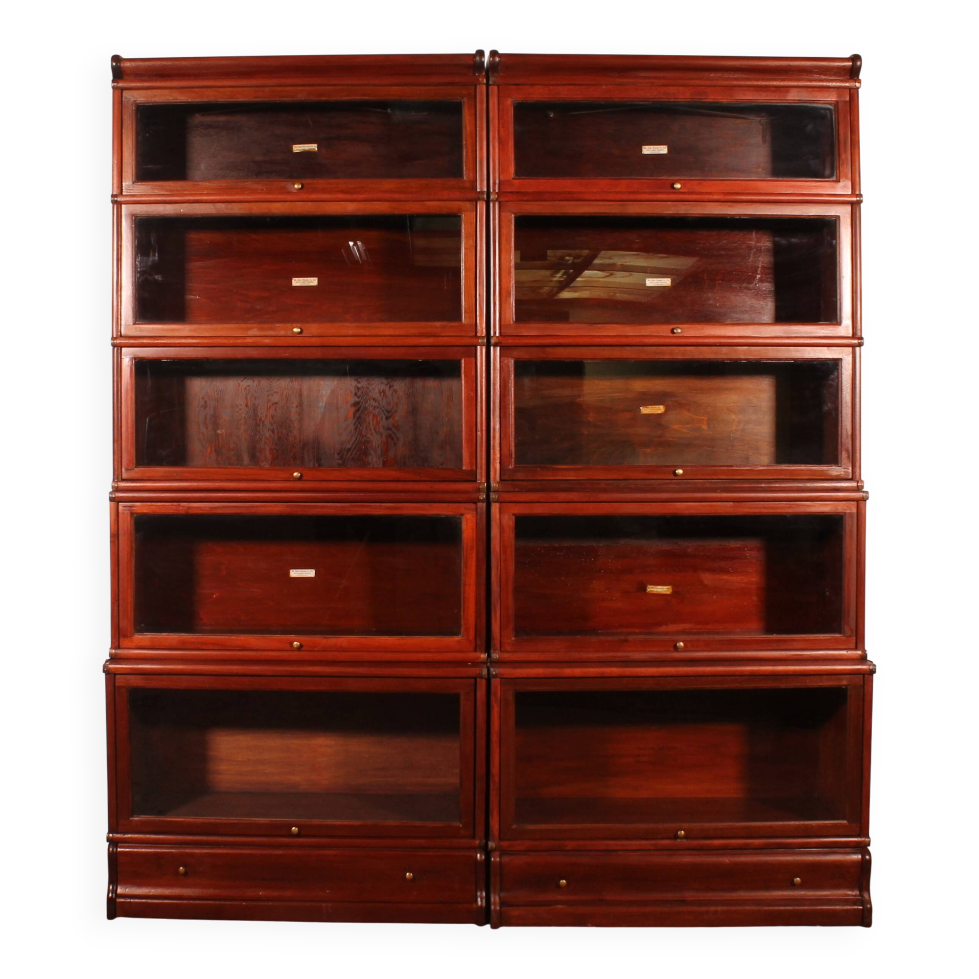 pair of Globe Wernicke London bookcases known as waterfall in mahogany circa