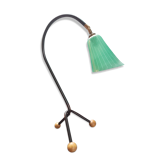Lampe tripode abat-jour verre green sprit 1950
