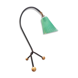 Light tripod lamp shade glass green sprit 1950
