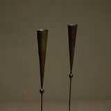Brutalist Copper and Brass Candle Holders by Pieter Spruyt 1980s