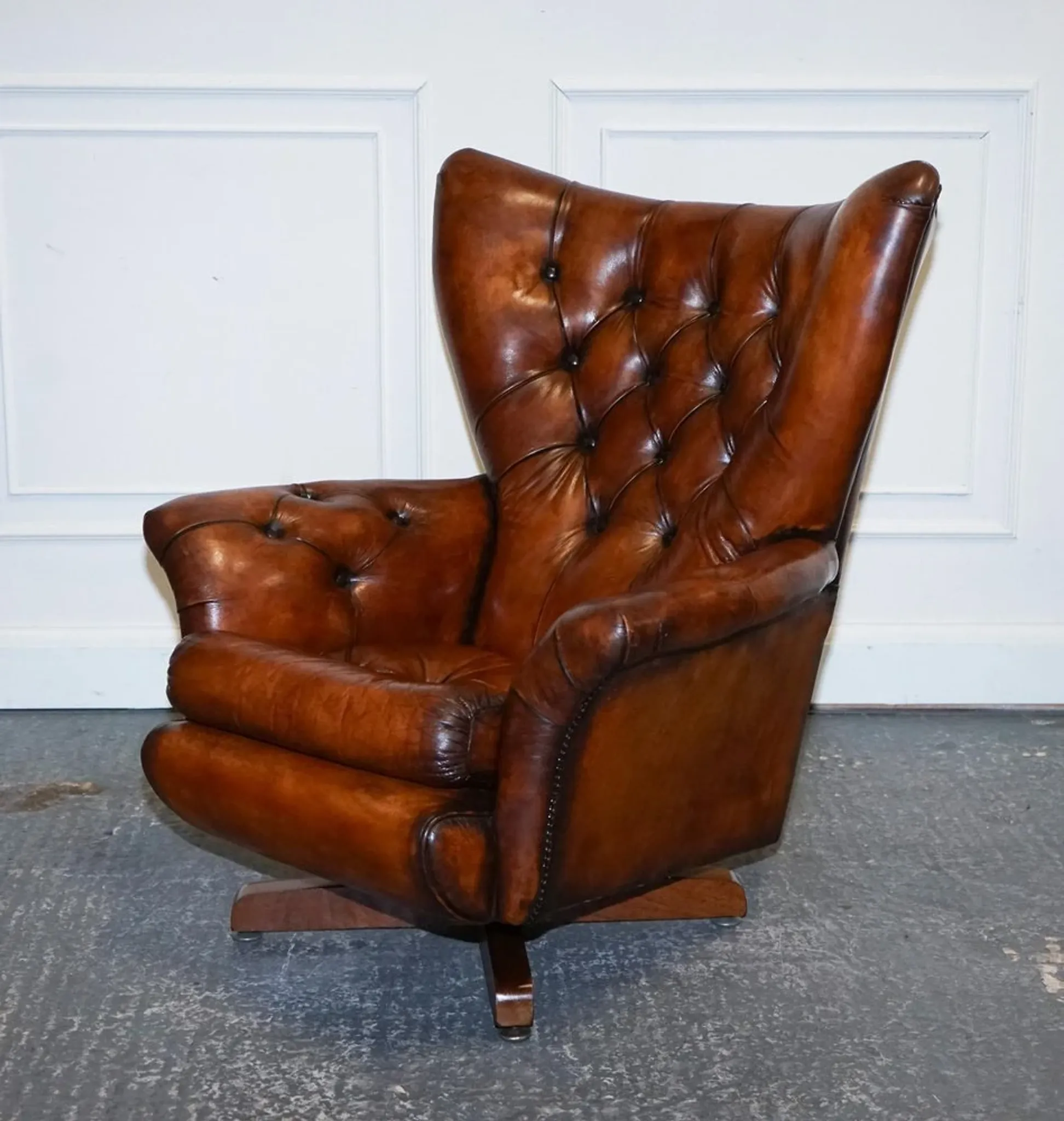Vintage Brown Leather Armchair and Ottoman Set Hand-Dyed