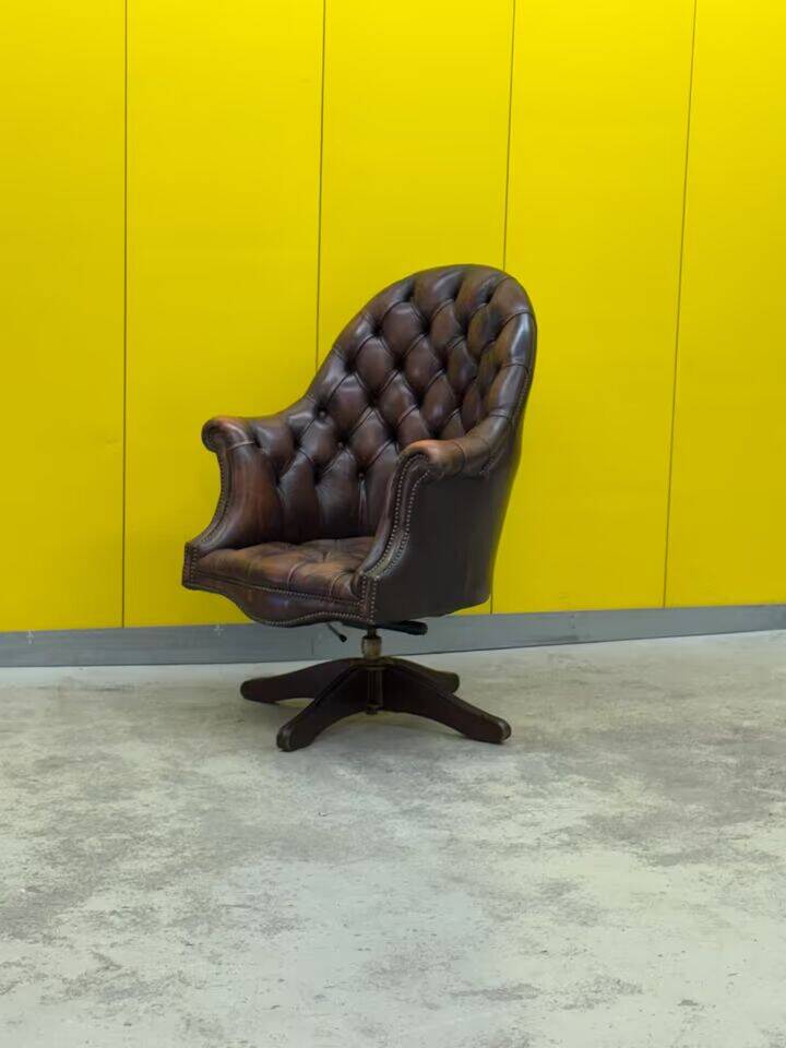 Brown leather chesterfield directors armchair