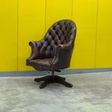 Brown leather chesterfield directors armchair