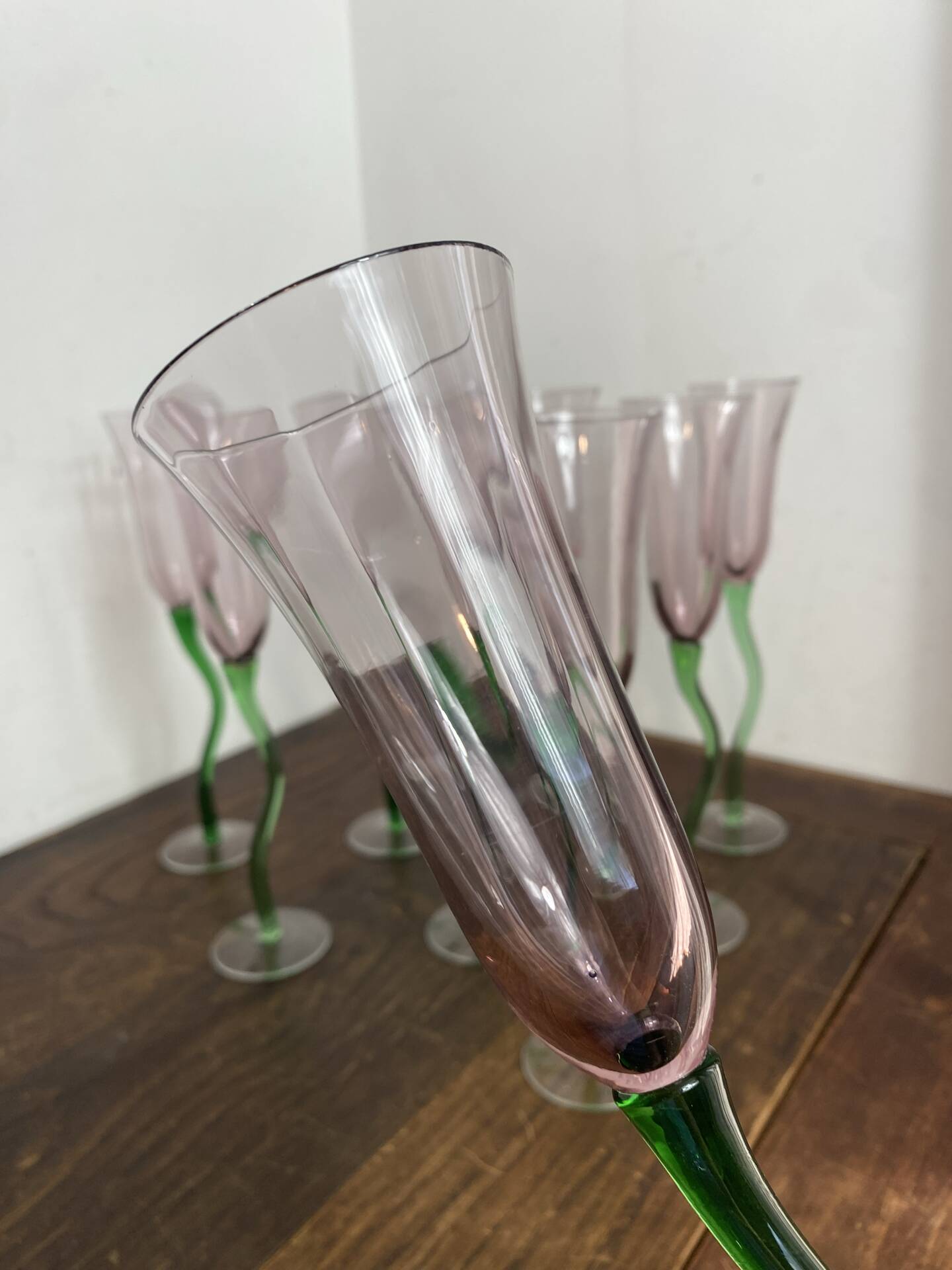 Coupes à champagne, verre soufflé, tulipe