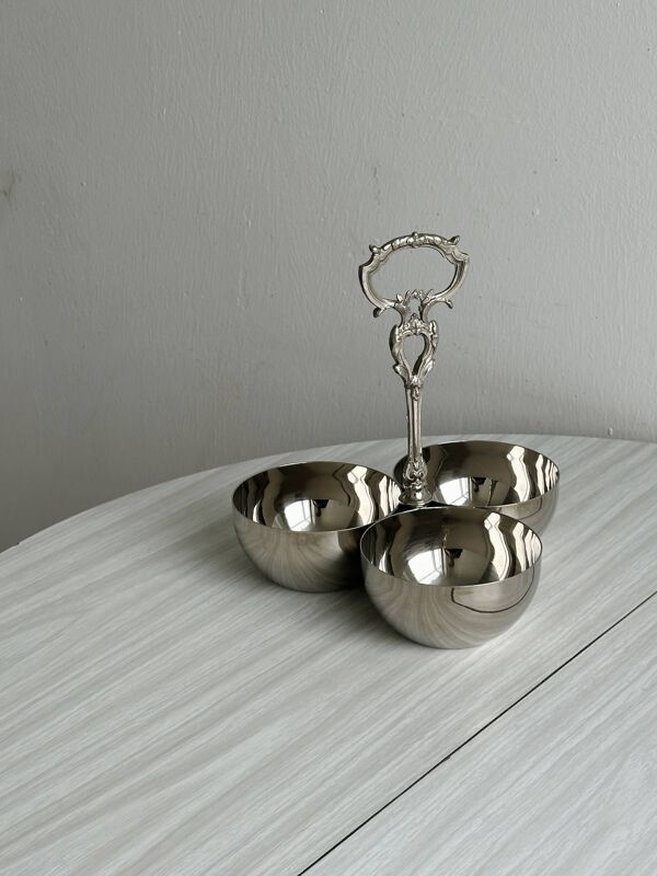 Présentoir trois coupelles métal argenté