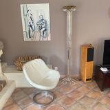 Plexiglass and brass floor lamp. 1970. Italy.