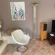 Plexiglass and brass floor lamp. 1970. Italy.
