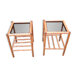 Pair of bamboo and smoked glass tables