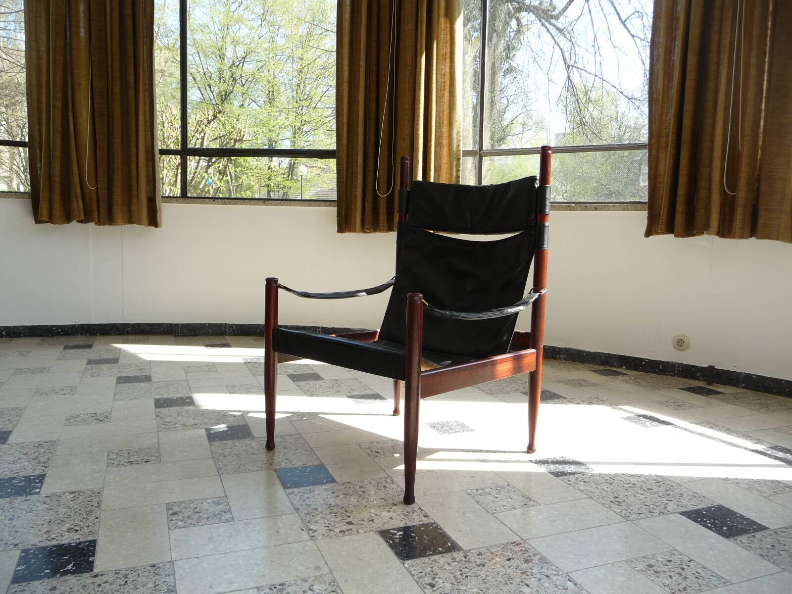 Danish Modern Leather High Back Safari Chair by Erik Wørts for Nils Eillersen, 1960s