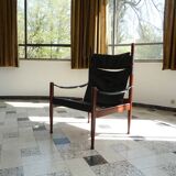 Danish Modern Leather High Back Safari Chair by Erik Wørts for Nils Eillersen, 1960s