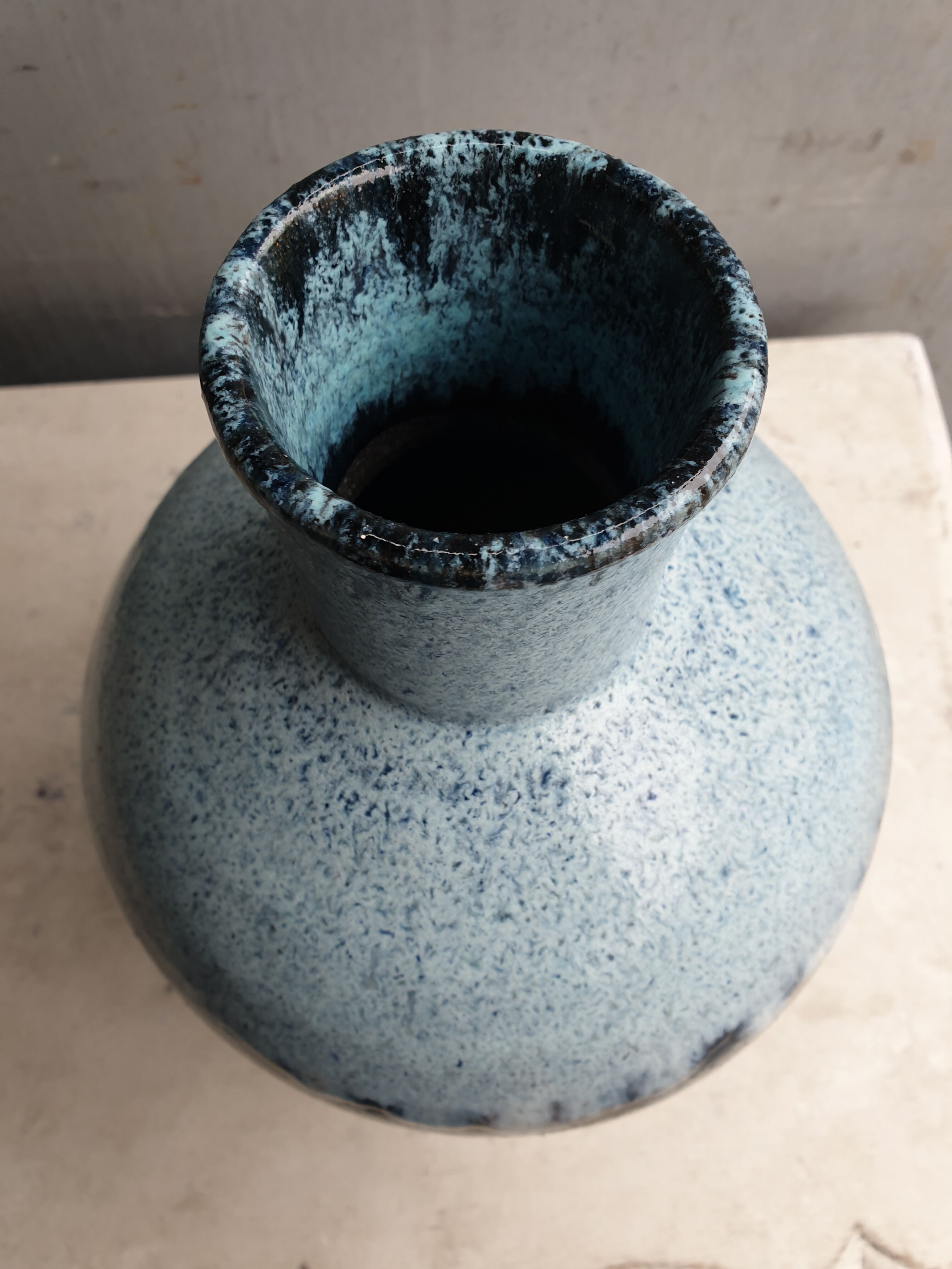 Large Accolay vase ceramic blue 1950