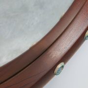 Round wooden mirror with turquoise ceramic studs by Deknudt, Belgium, 1960s