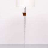 Mid Century Adjustable Chrome Walnut Floor Lamp by Hans Eichenberger 1950s