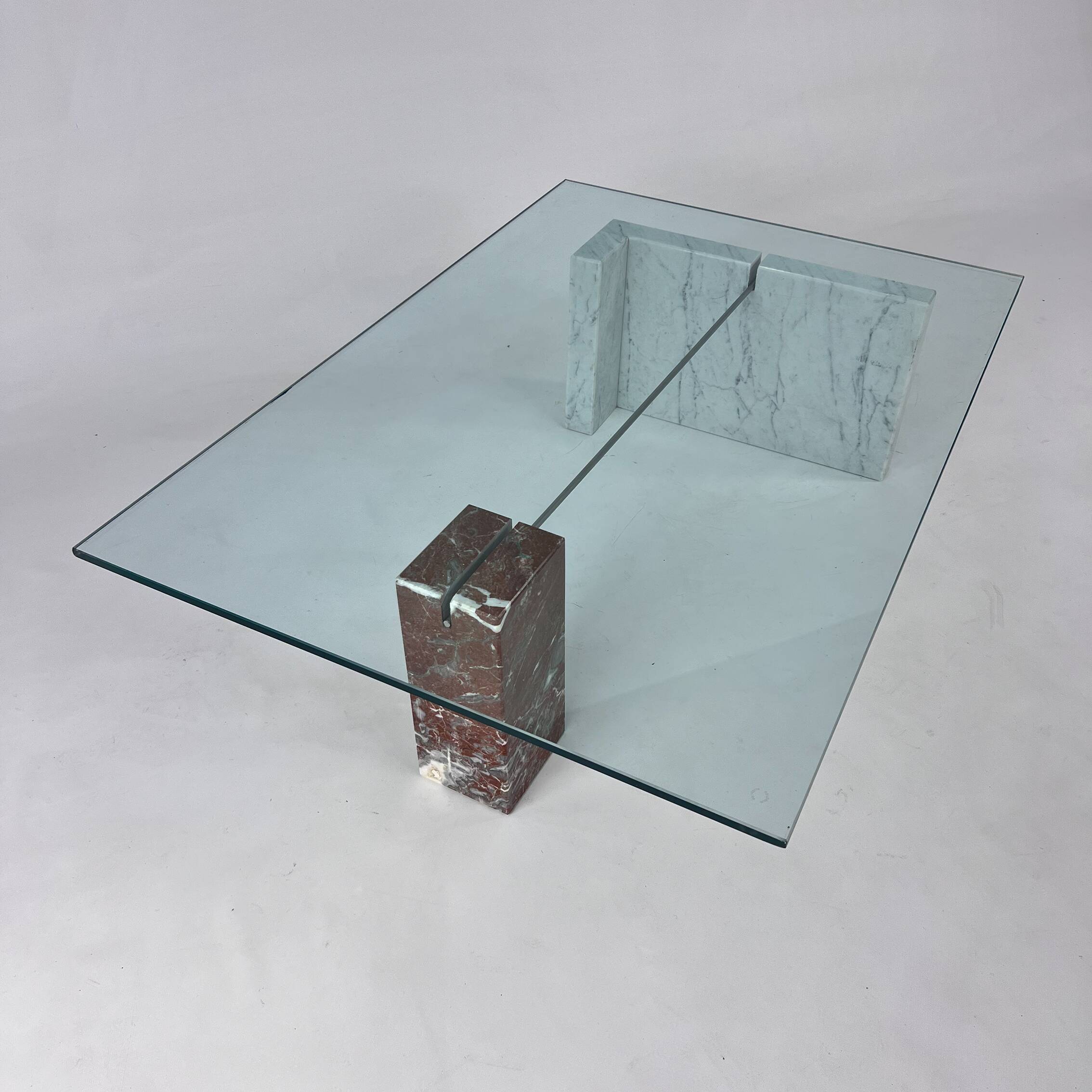 Base en verre et marbre à deux pierres vintage, Italie, années 1970