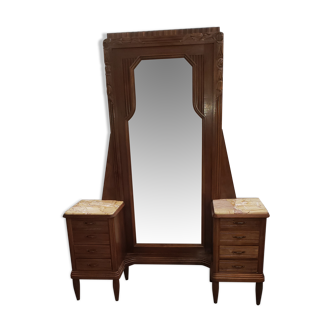 Coiffeuse à psyché art deco en bois massif