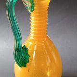 Vintage orange and green blown glass bottle, art glassware