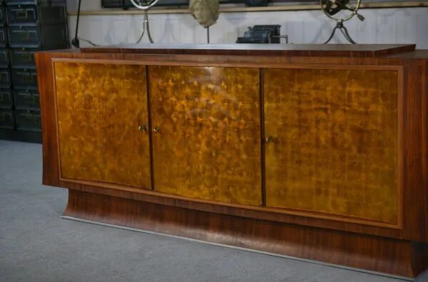 Art Deco rosewood sideboard with gilt door, attributed to Maison Dominique, 1940s